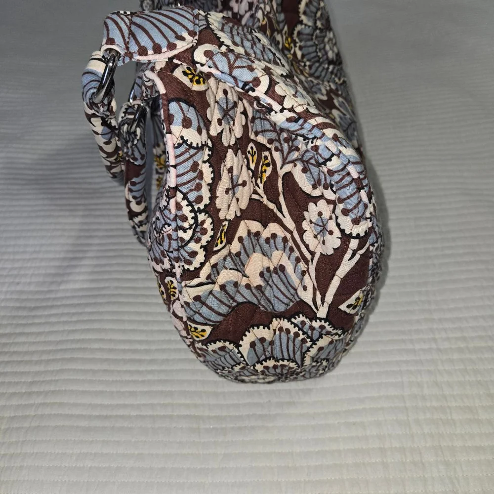 Women's Vera Bradley Slate Blooms Brown Blue Floral Quilted Hobo Bag